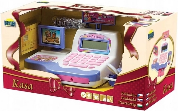 Children’s battery-operated cash register in a box