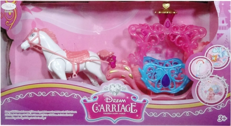 Kočija s konjem za punčke s svetlobnimi učinki