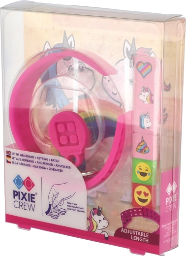 Pixie Crew komplet 3 v 1 samorog: zapestnica, obesek za ključe in značkica