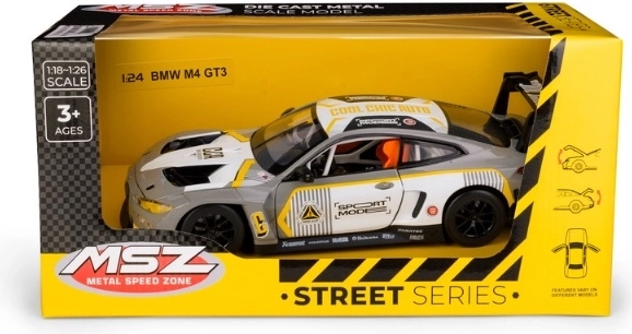 MSZ BMW M4 GT3 kovinski model v merilu 1:24 srebrno-sive barve