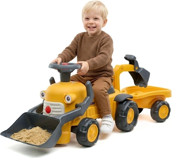 Otroško poganjalno vozilo Komatsu z nakladalnikom, bagrom in prikolico