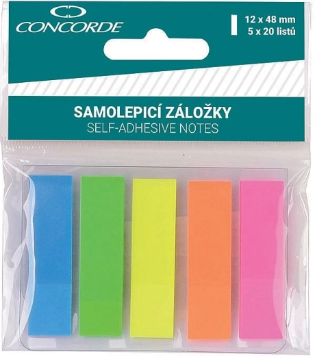 Neonske samolepilne zaznamke CONCORDE 12 × 48 mm, 5 barv