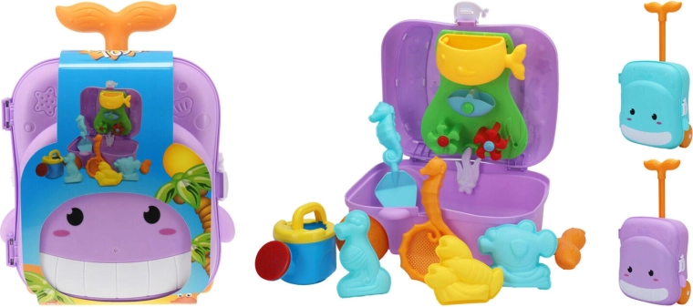 Kovček z modelčki za pesek – komplet 7 delov, mešanica barv