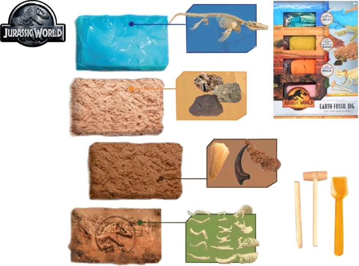 Jurski svet – komplet za izkopavanje dinozavrovih fosilov, 4 okostenele najdbe