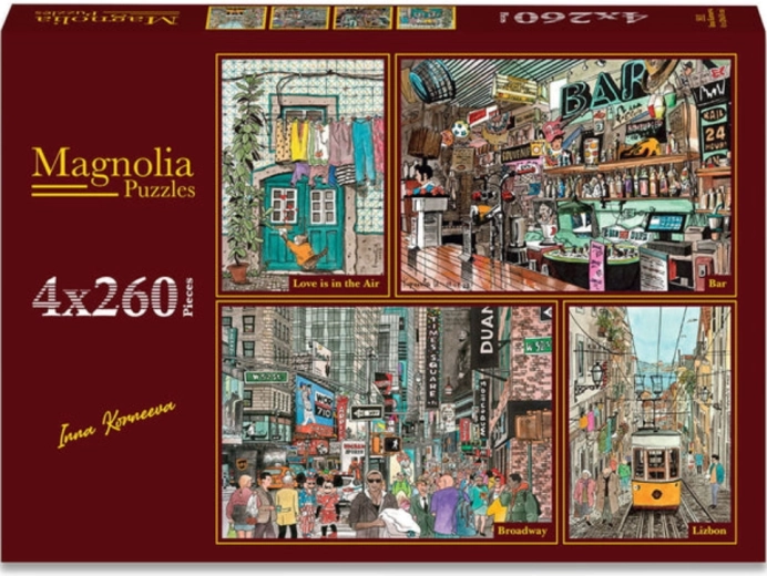 Magnolia sestavljanka ljubezen v zraku, retro bar, Broadway in uličice Lizbone 4×260 kosov