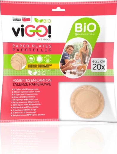 VIGO! Bio papirnati krožniki, rjavi, 23 cm, 20 kosov