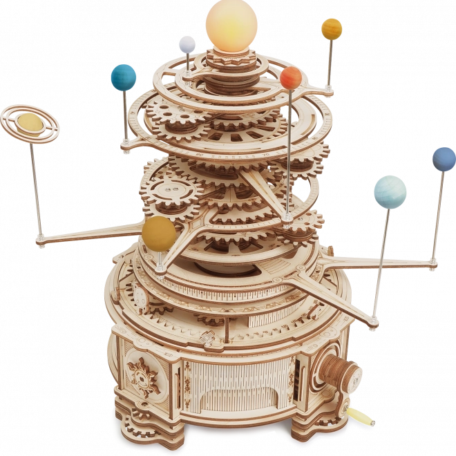 Leseni mehanski model Osončja ROKR Orrery 3D sestavljanka