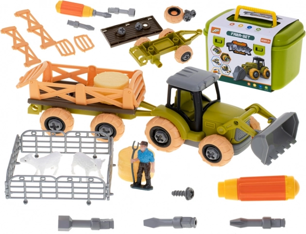 Kmetijski traktor za sestavljanje z orodjem in živalmi