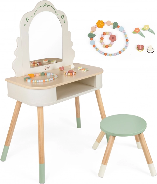 Lesena toaletna mizica z Okroglim Ogledalom in Dodatki Pastel Classic World