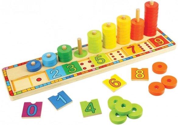 Bigjigs Toys lesena plošča s številčenimi obročki