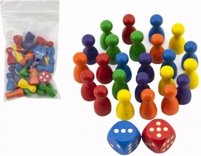 Nadomestne lesene figure 25 mm in 2 kocki za družabne igre