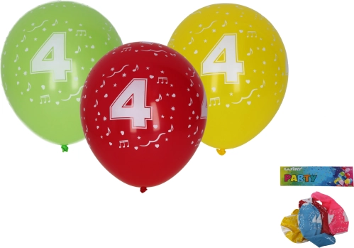 Baloni 30 cm s številko 4 – set 5 kosov