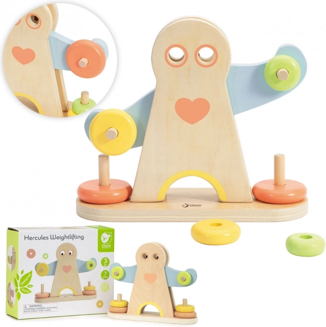 Lesena ravnotežna tehtnica CLASSIC WORLD HERCULES, montessori, 7 delov