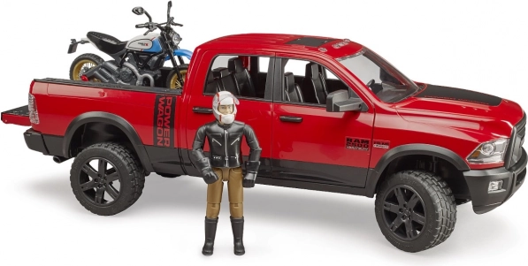 Bruder terensko vozilo Ram z motociklom Ducati Scrambler in figurico