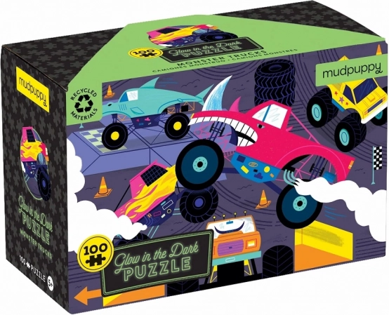 Sestavljanka Svetleči Monster Trucks od Mudpuppy - 100 kosov