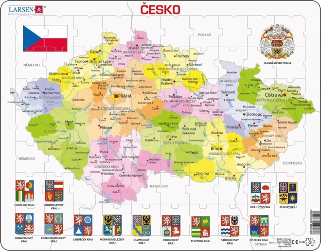 Larsen sestavljanka Zemljevid Češke republike z regijami, 70 koščkov