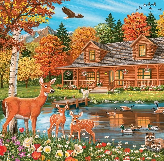 družinski puzzle Cobble Hill ribnik pri koči 350 koščkov