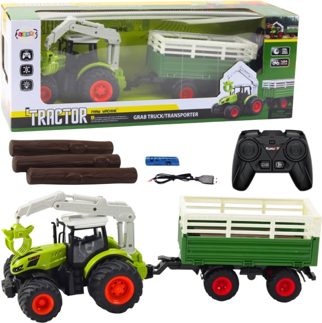 Zabaven RC traktor s prikolico in kleščami za otroke