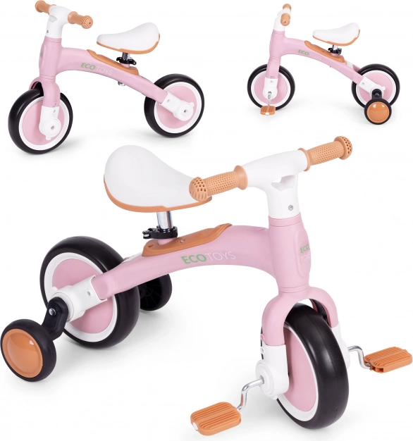 Poganjalec s pedali in pomožnimi kolesi 3v1 ECOTOYS – Roza