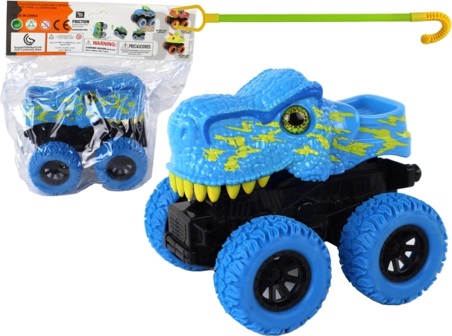 Terensko dinozavrsko vozilo z gumijastimi kolesi modre barve