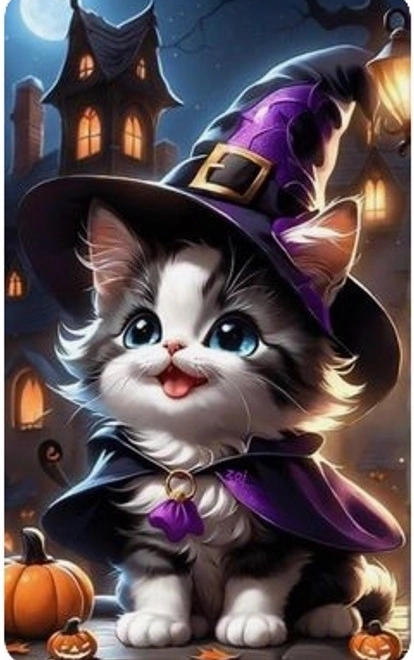 Diamantna mozaika - Mačji mladiček Halloween