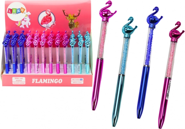 Kemični svinčnik s flamingom in bleščečimi kamenčki, modro polnilo 0,7 mm (mešanica barv)