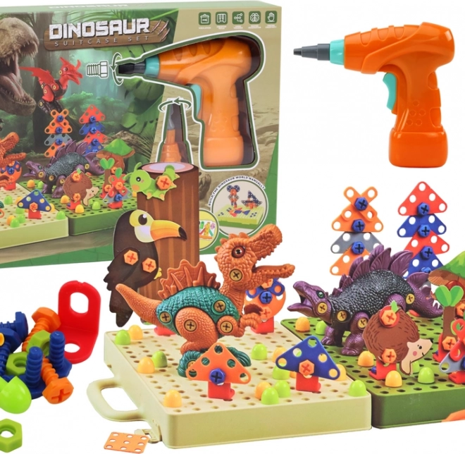 Konstrukcijski 3D komplet dinozavrov z vrtalnikom v kovčku