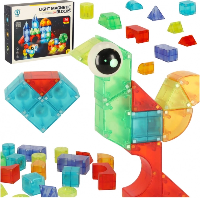 Magnetne svetleče 3D kocke – gradbeni set, 32 kosov