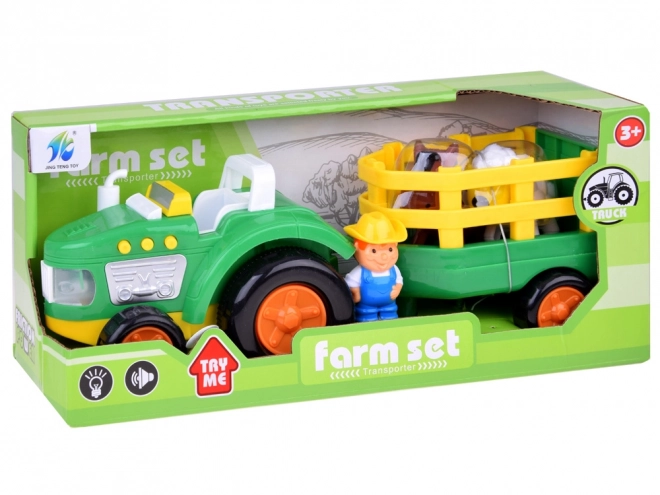 Kmetijski traktor s prikolico in živalmi zvok + svetloba ZA5390