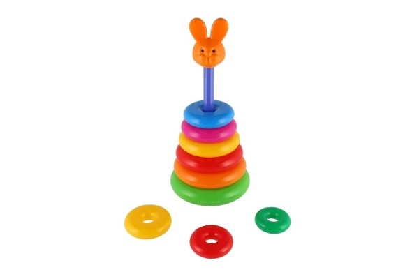 Sestavljanka piramida s plastičnimi obročki, 28 cm, 2 vrste v mrežici, 12m+