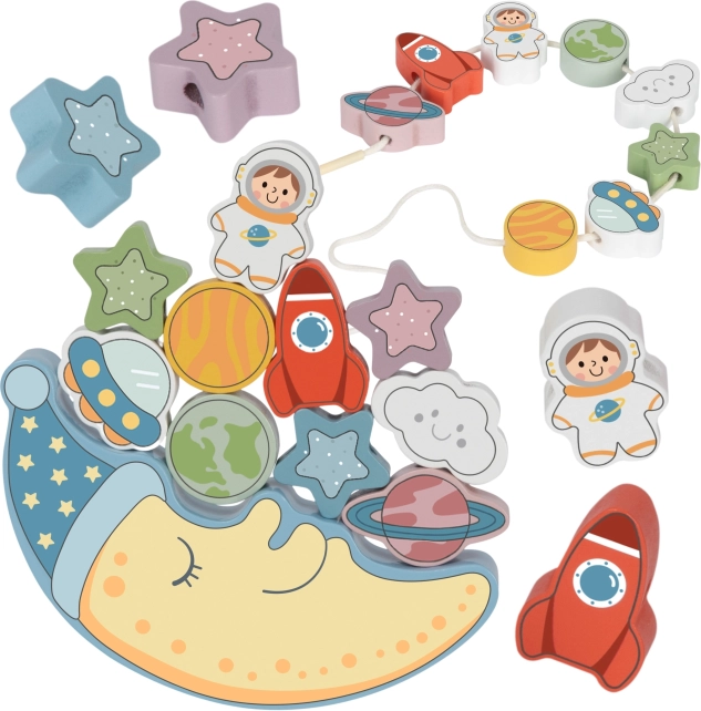 Tooky Toy Kozmični speči mesec Balansirajoča lesena vrvica Montessori vesolje