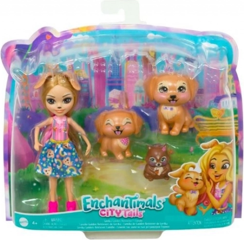 Enchantimals punčka Gerika Golden Retriever s kužki in veverico