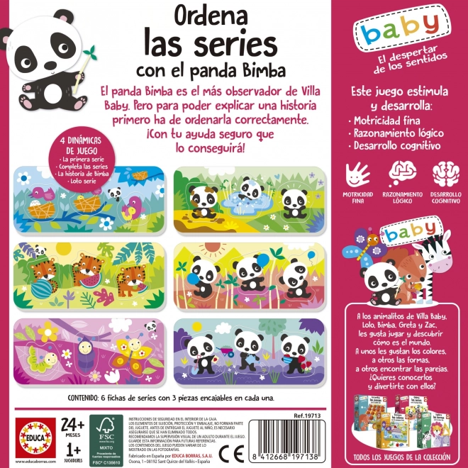 EDUCA Baby vstavljanka Panda Bimba in prijatelji 6x3 kosi