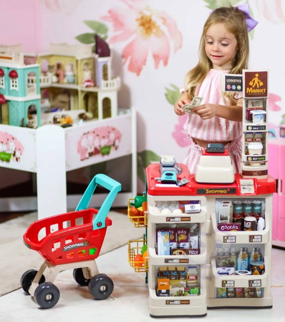 Supermarket s nakupovalnim vozičkom in skenerjem