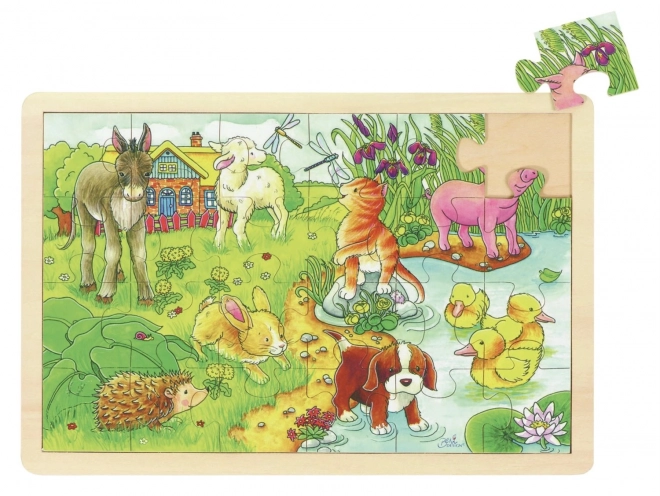 Lesene puzzle Mladiči na kmetiji 24 kosov