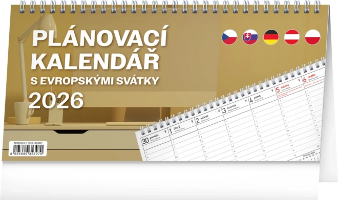 Namizni koledar Planer z evropskimi prazniki 2026
