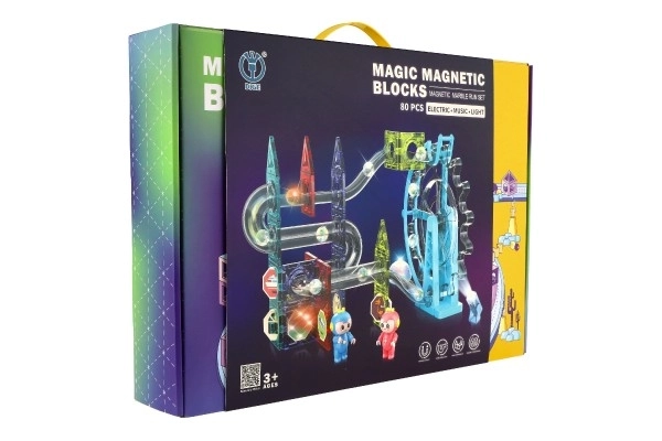 Magnetna plastična steza za kroglice 80 kosov 16 kroglic + dodatki na baterije z lučjo v škatli 47x35x9cm