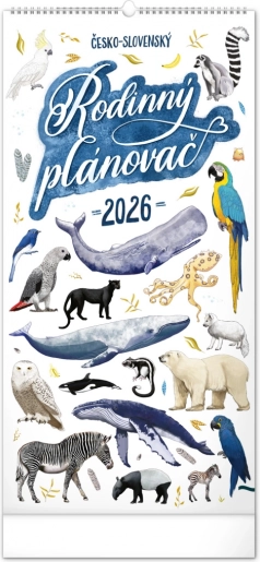 Stenski koledar Družinski planer 2026 z ilustracijami Animalium