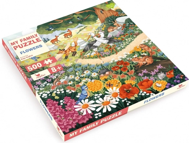 Družinski puzzle Cvetlice in gozdne živali, 500 koščkov