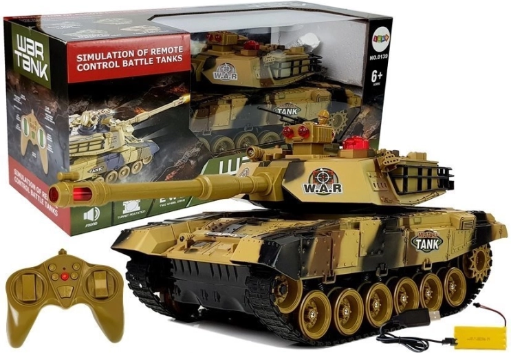 Velik RC tank 2,4 GHz z lučmi in zvoki, rumen
