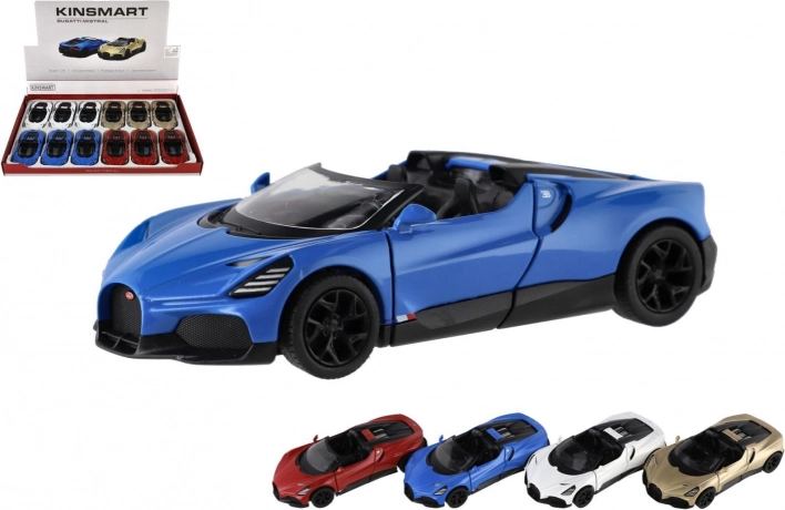 kovinski model avtomobila Kinsmart Bugatti Mistral 13 cm z vzvratnim navijanjem in odpirajočimi se vrati