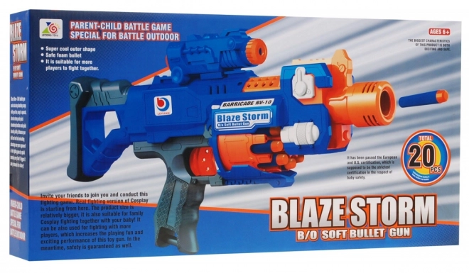 Hitra puška za otroke 8+ Blaze Storm 20 dolgih penastih nabojev + tarča + steklenička