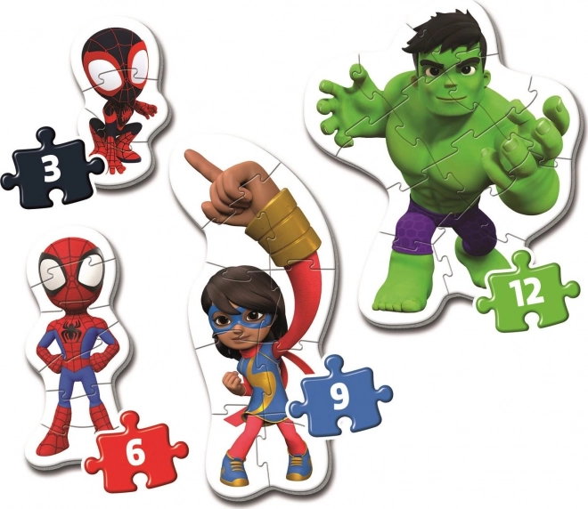 CLEMENTONI Moje prve sestavljanke Spidey in njegovi neverjetni prijatelji 4v1 (3,6,9,12 kosov)