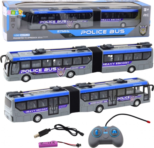 Policijski avtobus RC z LED lučmi siv 1:32