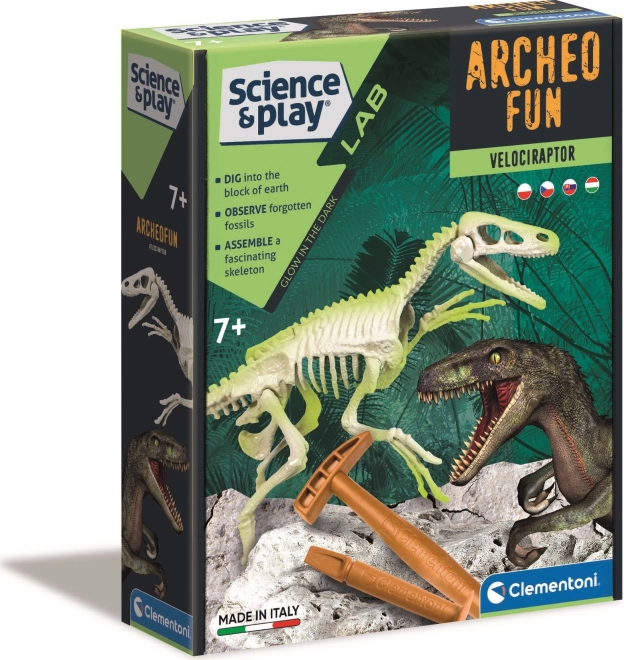 Clementoni Science & Play ArcheoFun: svetleča okostnjaka velociraptorja