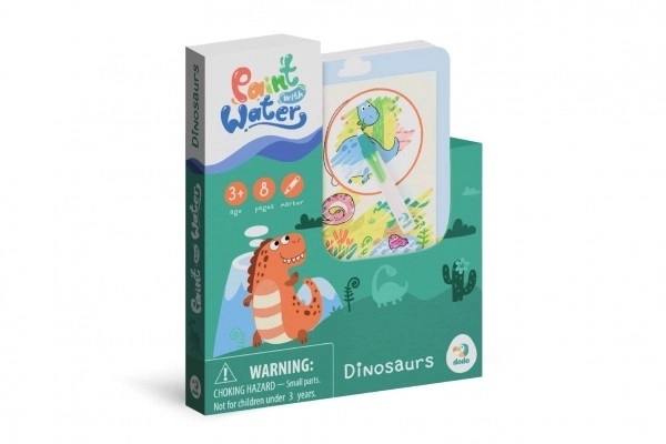 Čarobne vodne pobarvanke Dinozavri blok 12x14cm + čopič 8 listov v škatli