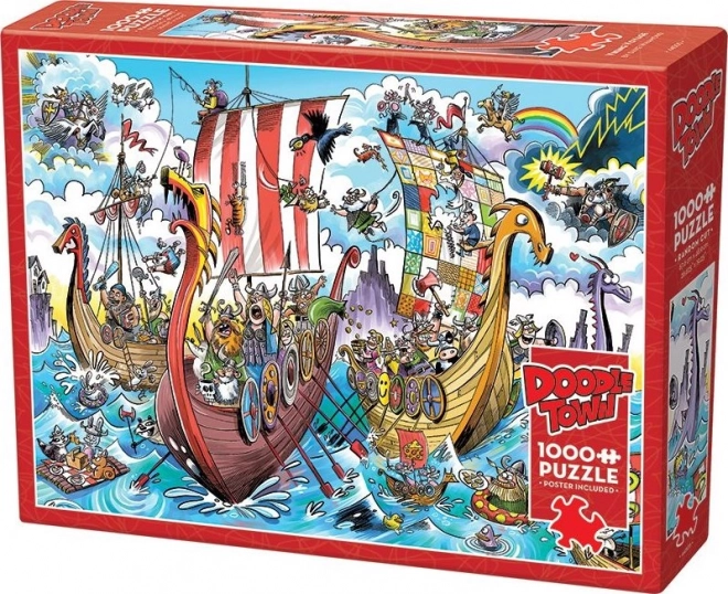 Puzzle DoodleTown: Vikingška ekspedicija 1000 kosov