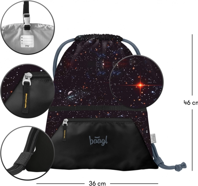 Šolski set BAAGL: Zippy Plus Pixel Space - aktovka, puščica, vrečka