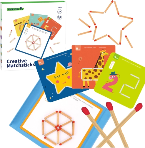 TOOKY TOY lesena montessori logična igra z magnetnimi vžigalicami, 58 kosov