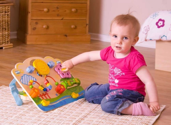 Bigjigs Baby Lesena motorična plošča s cvetovi